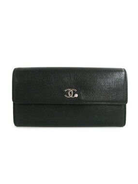 Chanel Lucky Flower Bifold Wallet Black Pink Leather CC Logo